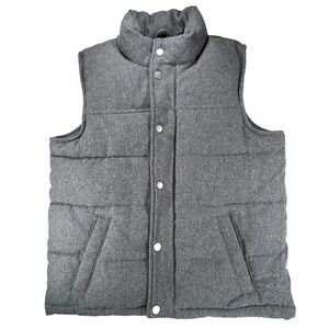 Old Navy Mens Puffer Vest Small Gray Wool Blend Herringbone Heavy Duty Unisex